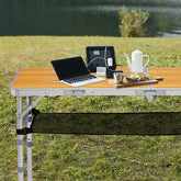 HAOYYE Wooden Pattern with 3 Adjustable Height Outdoor Folding Camping Table, Portable Aluminum Foldable Patio Side Table, Lightweight and Durable Design with Carry Handle for Hiking, Picnic, BBQ, Beach, Indoor or Outdoor Use